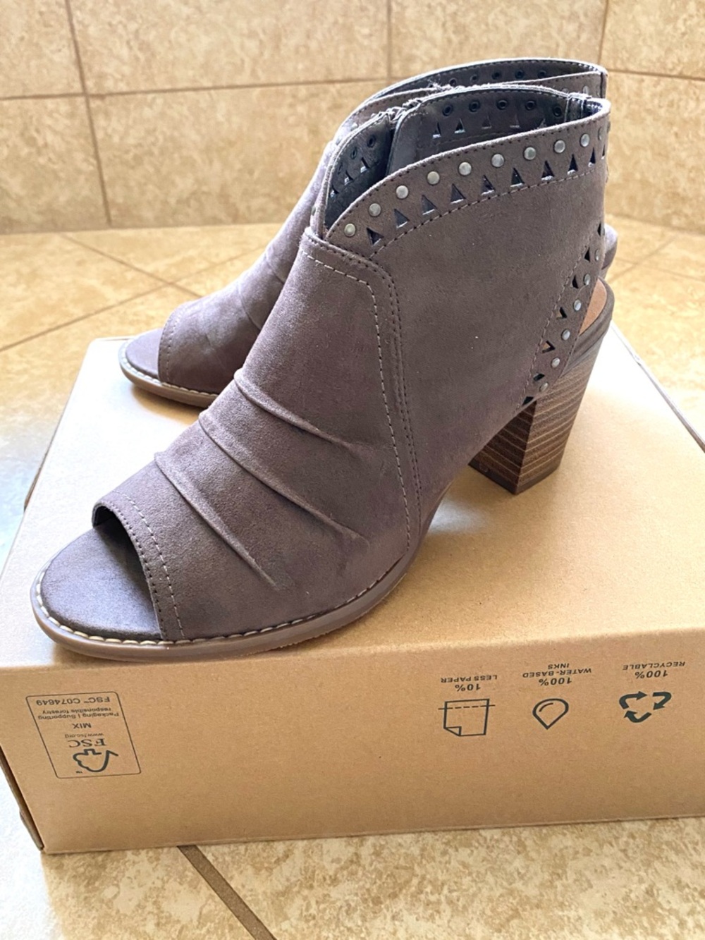 Sonoma Taupe Suede Open-Toe Block Heel Booties